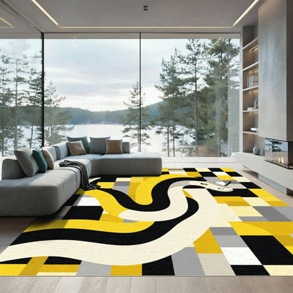 Yellow Black Snake Geometric Tiles Rug