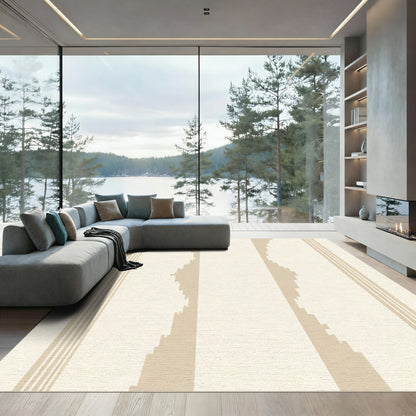 Cream Beige Vertical Stripe Geometric Rug