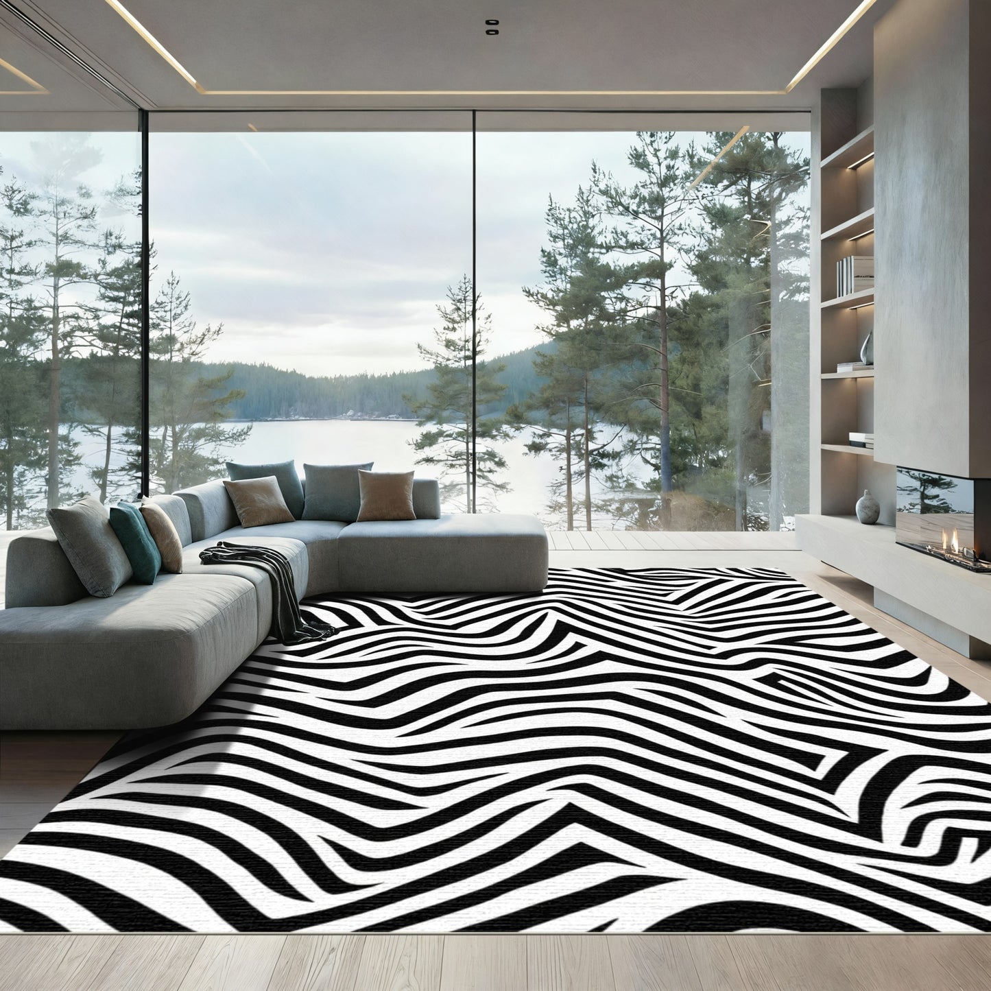 Monochromatic Wavy Animal Print Rug