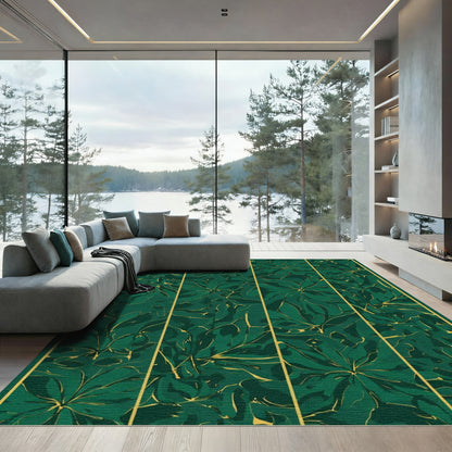 Emerald Green Tropical Foliage Veined Rug