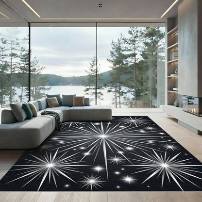 Monochromatic Silver Radiant Sunburst Sky Rug