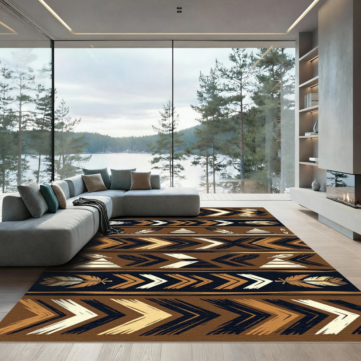 Earthy Feather Chevron Stripes Rug
