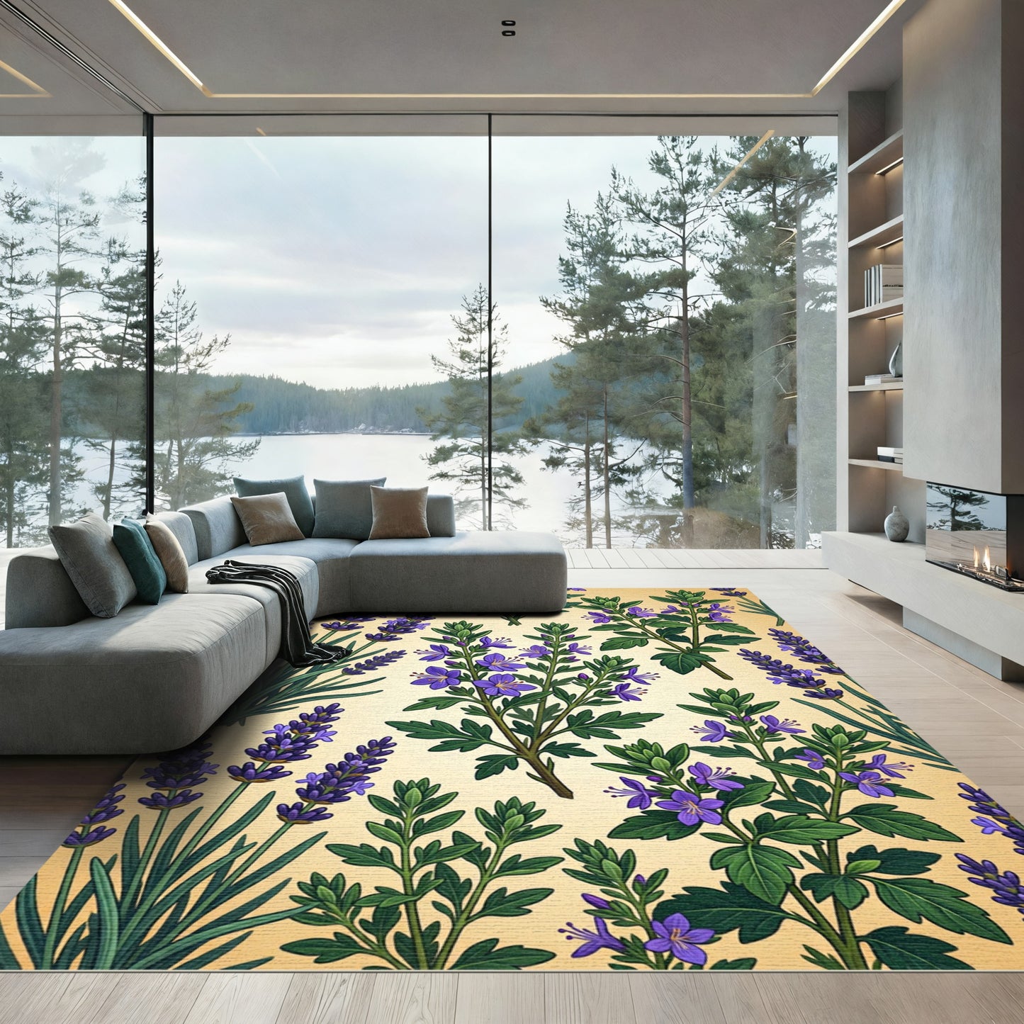 Purple Lavender Botanical All Over Rug
