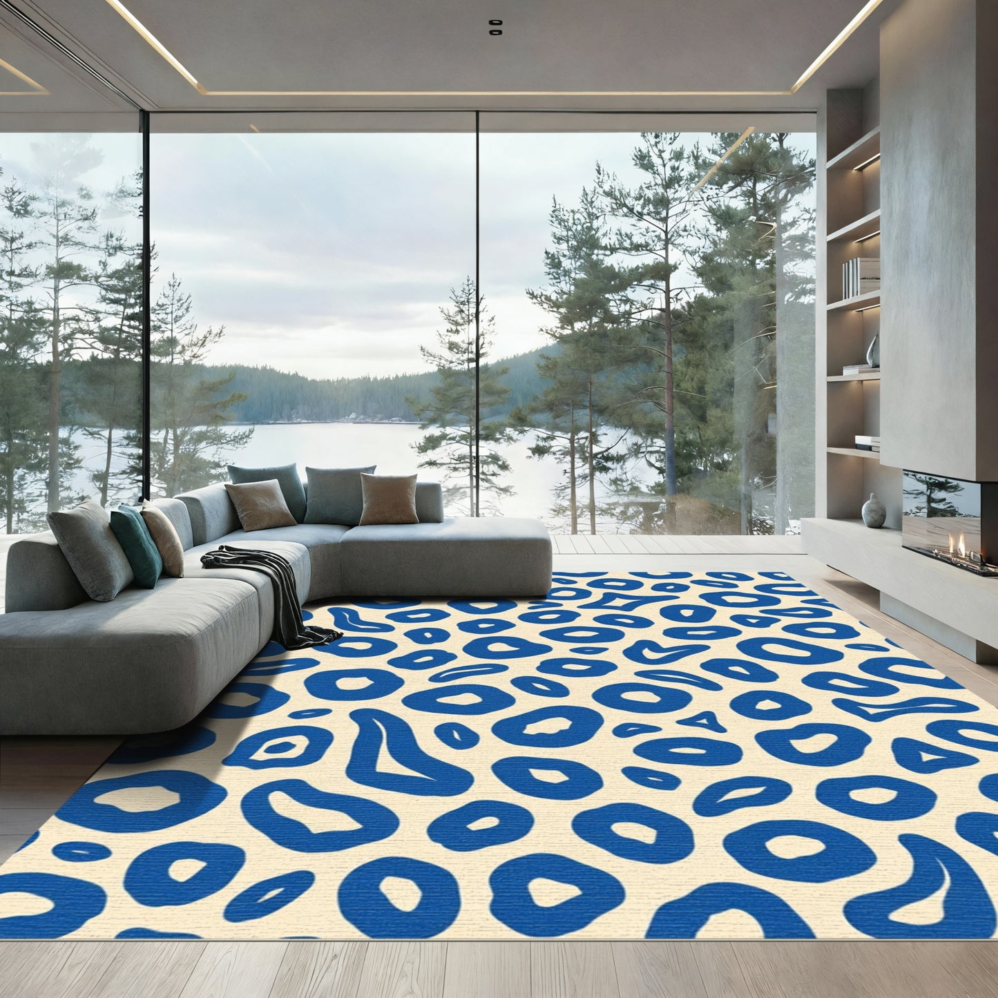 Deep Blue Abstract Animal Spots Rug