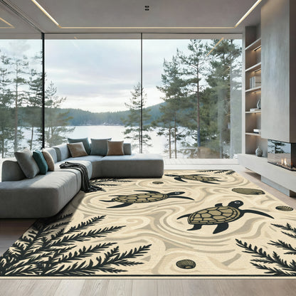 Golden Turtle Seashell Ocean Swirls Rug