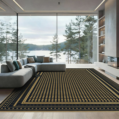 Gold Dot Bordered Black Area Rug
