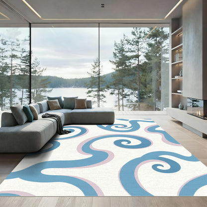 Blue Swirls on Cream Background Rug
