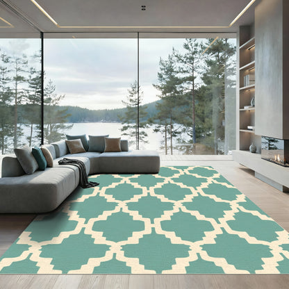 Teal Cream Arabesque Lattice Rug