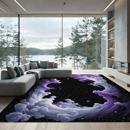Cosmic Purple Cloud Swirl Starfield Rug