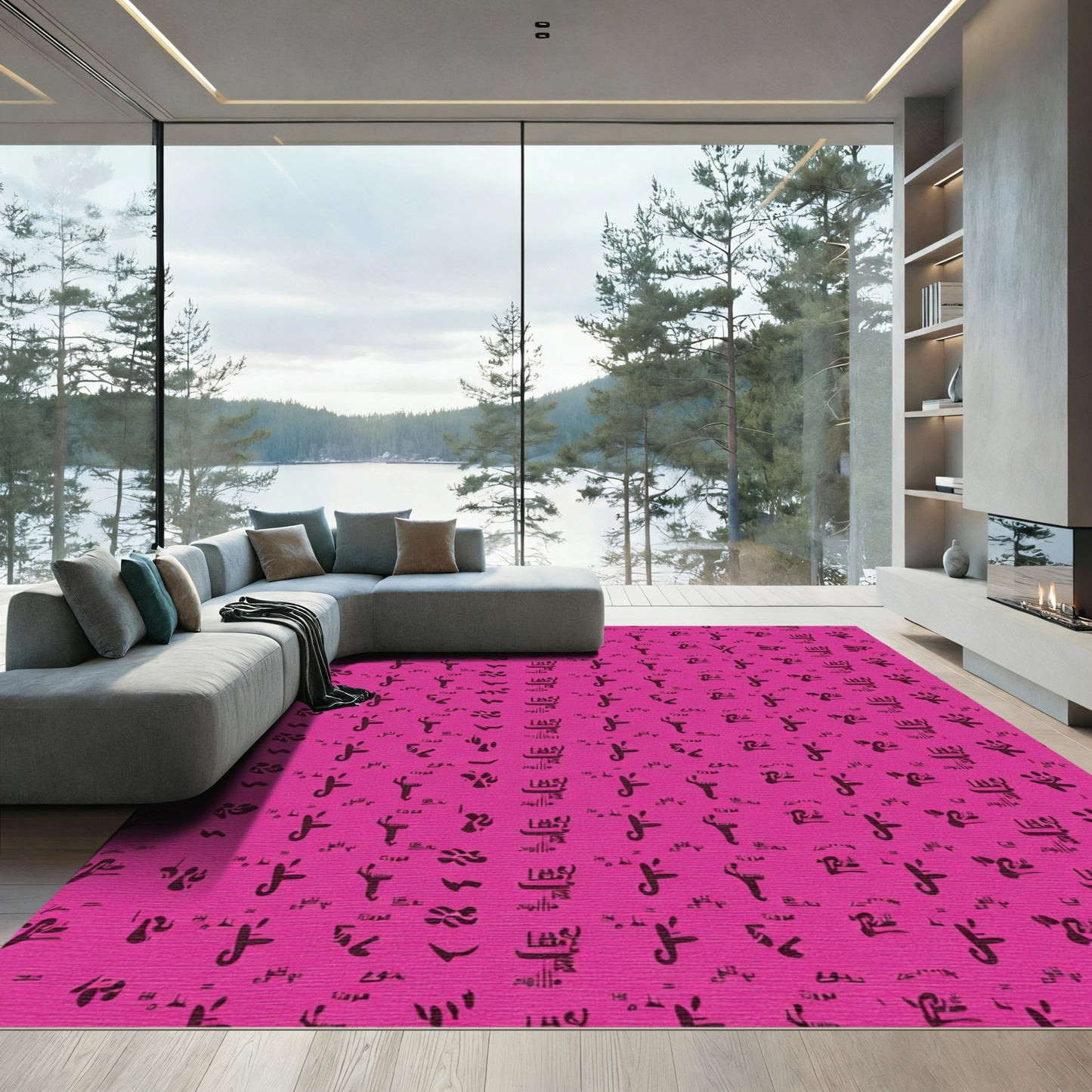 Bold Magenta Hieroglyphic Scatter Rug
