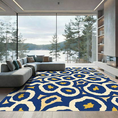 Blue Yellow Abstract Ring Composition Rug