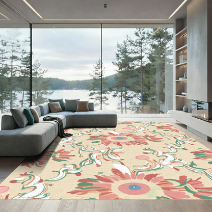 Coral Pink Floral Swirls Rug