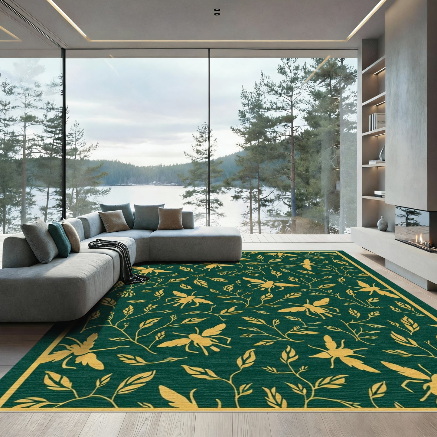 Golden Bee Emerald Garden Blanket Rug