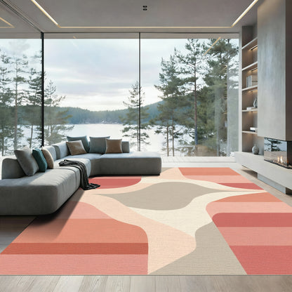 Terracotta Blush Abstract Stripe Wave Rug