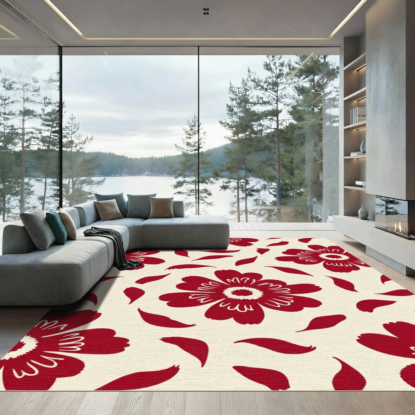 Crimson Petal Bloom Garden Accent Rug