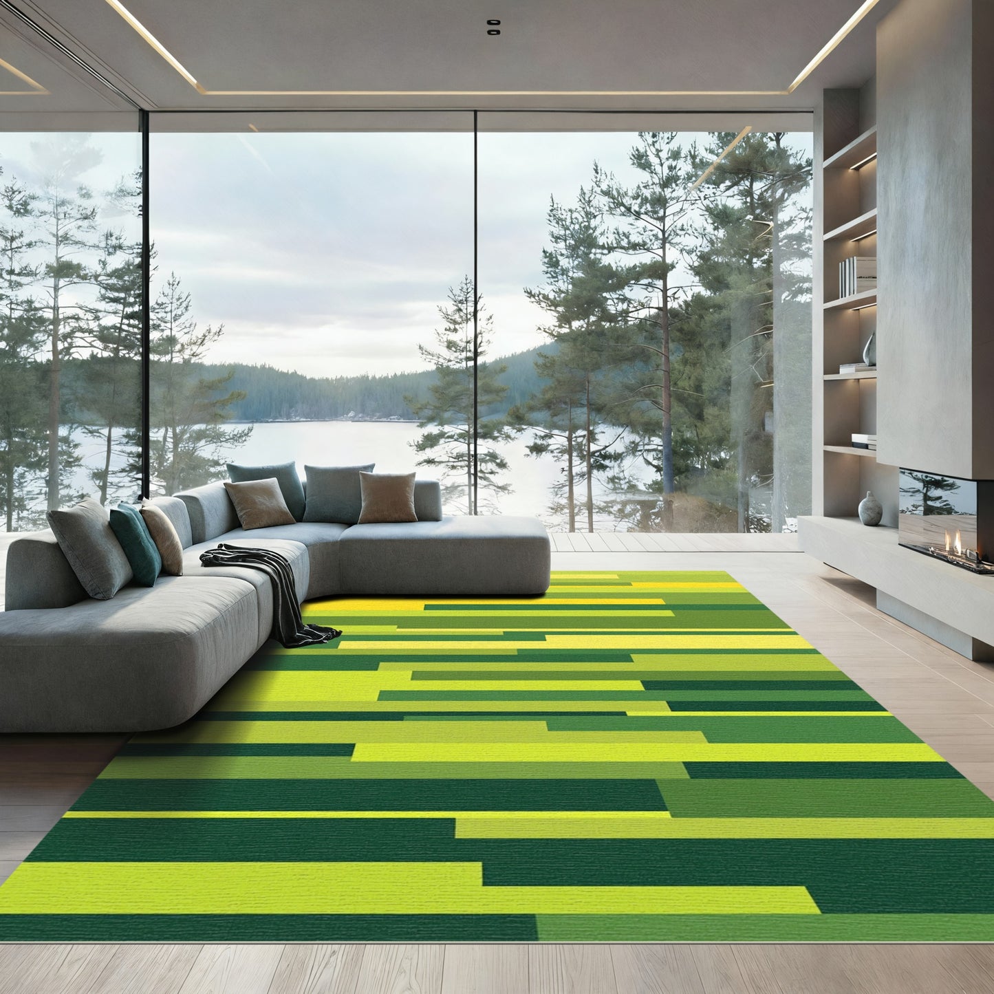 Vibrant Lime Green Horizontal Stripes Rug