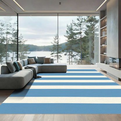Bold Aqua Cream Horizontal Bands Rug