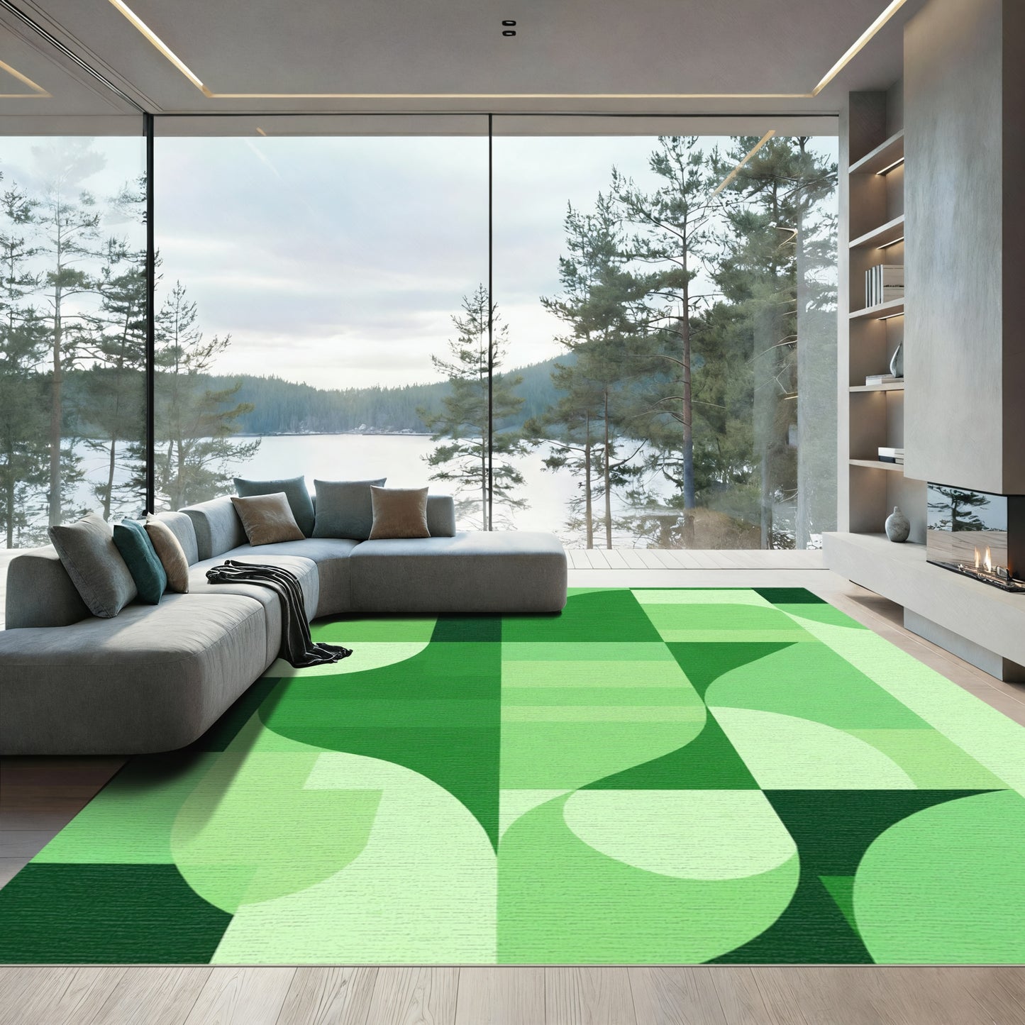 Emerald Geometric Organic Flow Rug