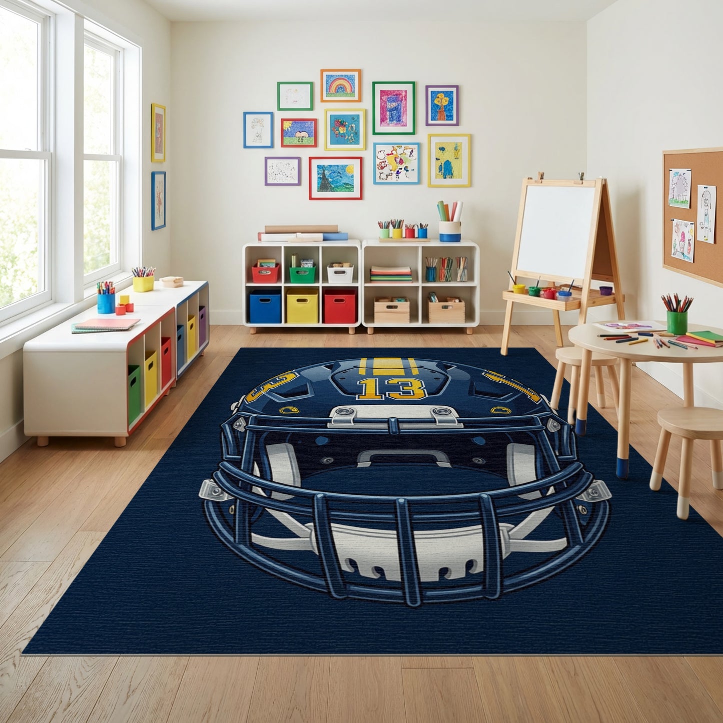 Bold Navy Gold Striped Helmet 13 Rug