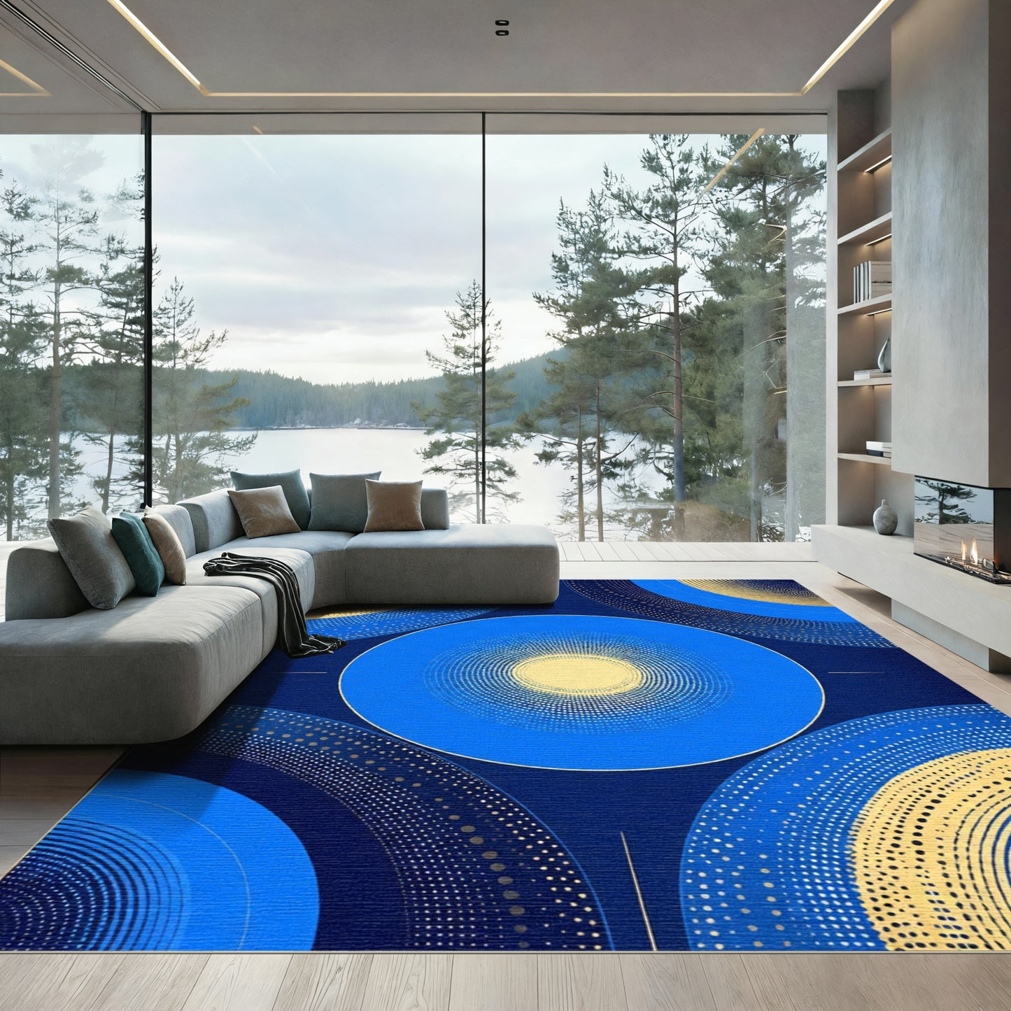 Deep Blue Golden Circle Radiance Rug