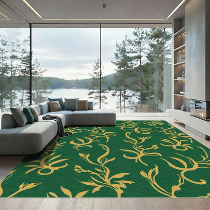 Emerald Vines Botanical Scroll Rug