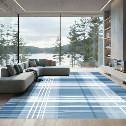 Modern Blue White Plaid Lines Rug