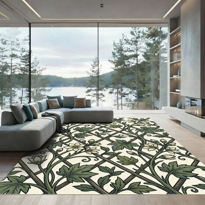 Green Ivy Trellis Botanical Cream Rug
