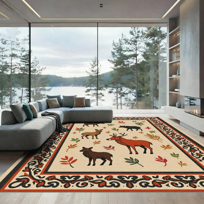 Woodland Animals Border Folk Art Rug
