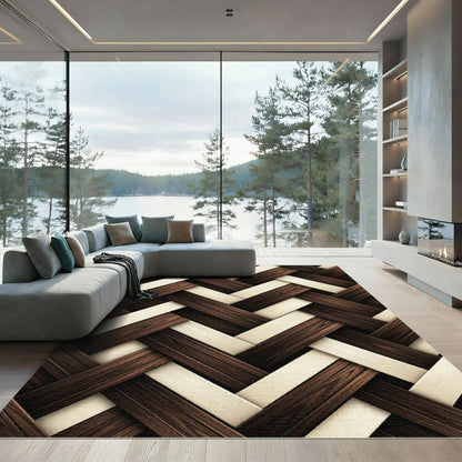 Dark Chocolate and Cream Woven Herringbone Rug