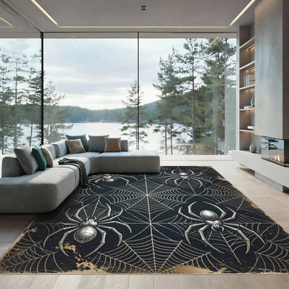 Gothic Black Spider Web Creepy Rug