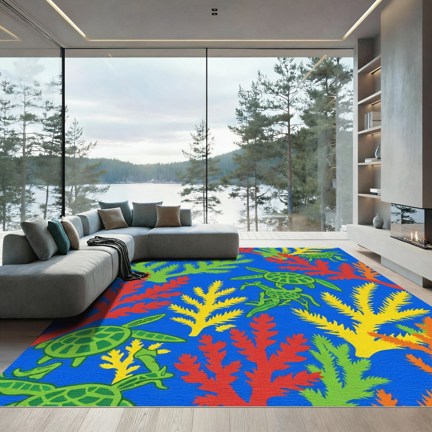 Vibrant Turtle Coral Reef Scene Rug
