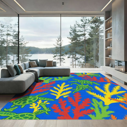 Vibrant Turtle Coral Reef Scene Rug