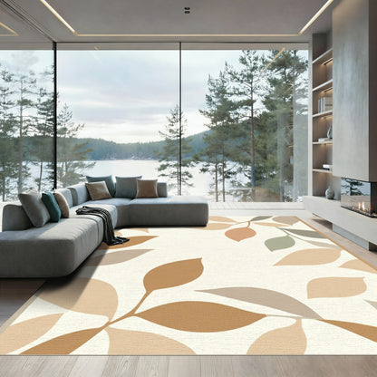 Earthy Tone Abstract Leaf Branches Rug