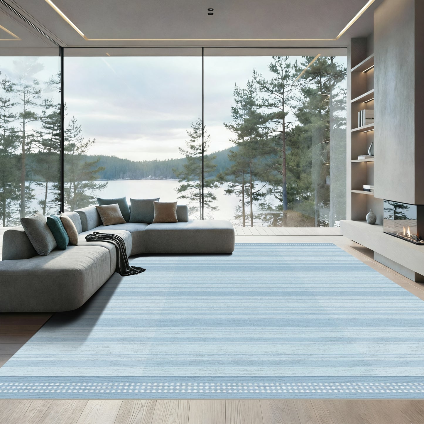 Subtle Blue Striped Horizontal Lines Rug