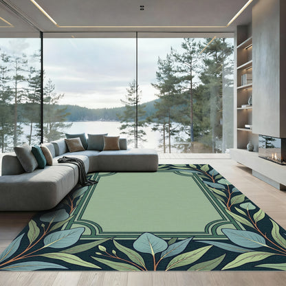 Eucalyptus Leaf Border Green Rug