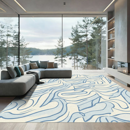 Abstract Blue Wavy Organic Flow Rug