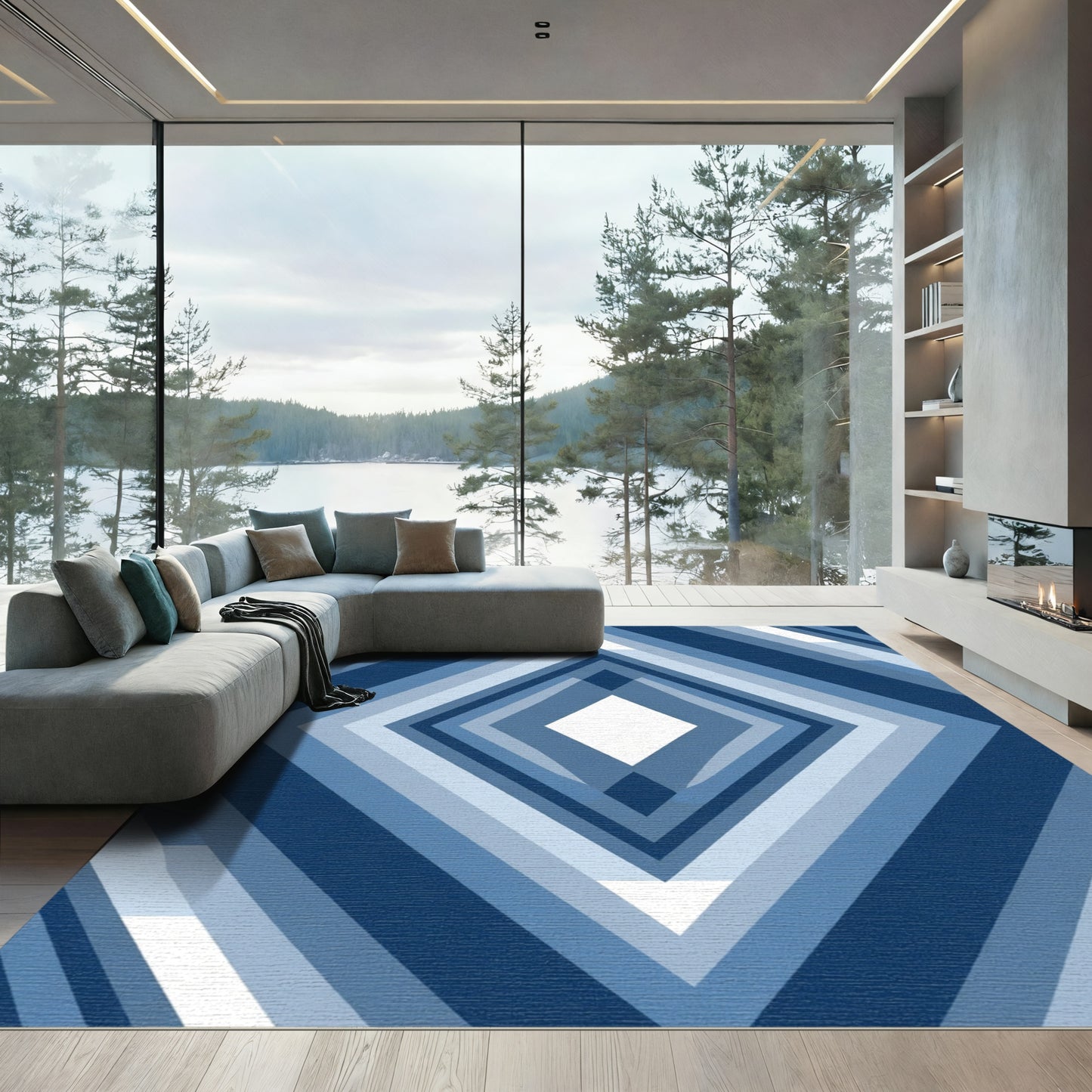 Deep Blue Diamond Layers Rug