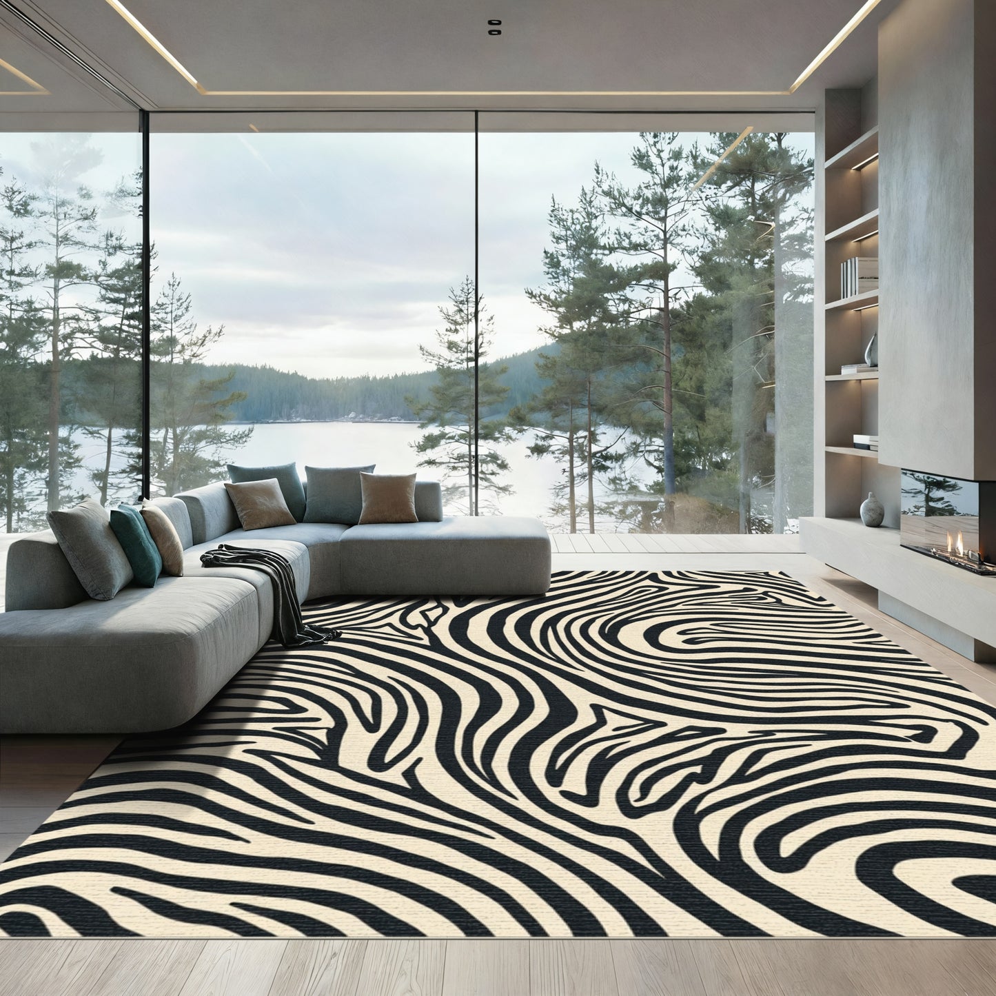 Black Cream Zebra Stripe Rug