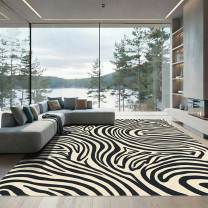 Black Cream Zebra Stripe Rug
