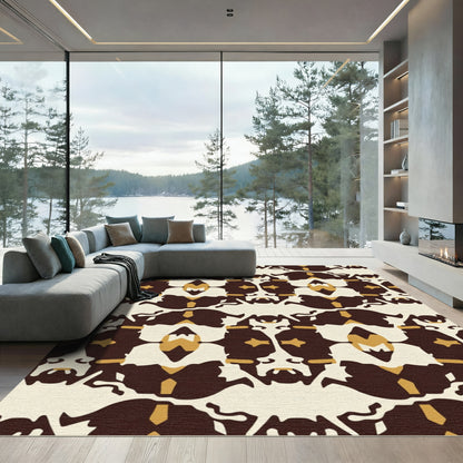 Bold Brown Mustard Abstract Symmetry Rug