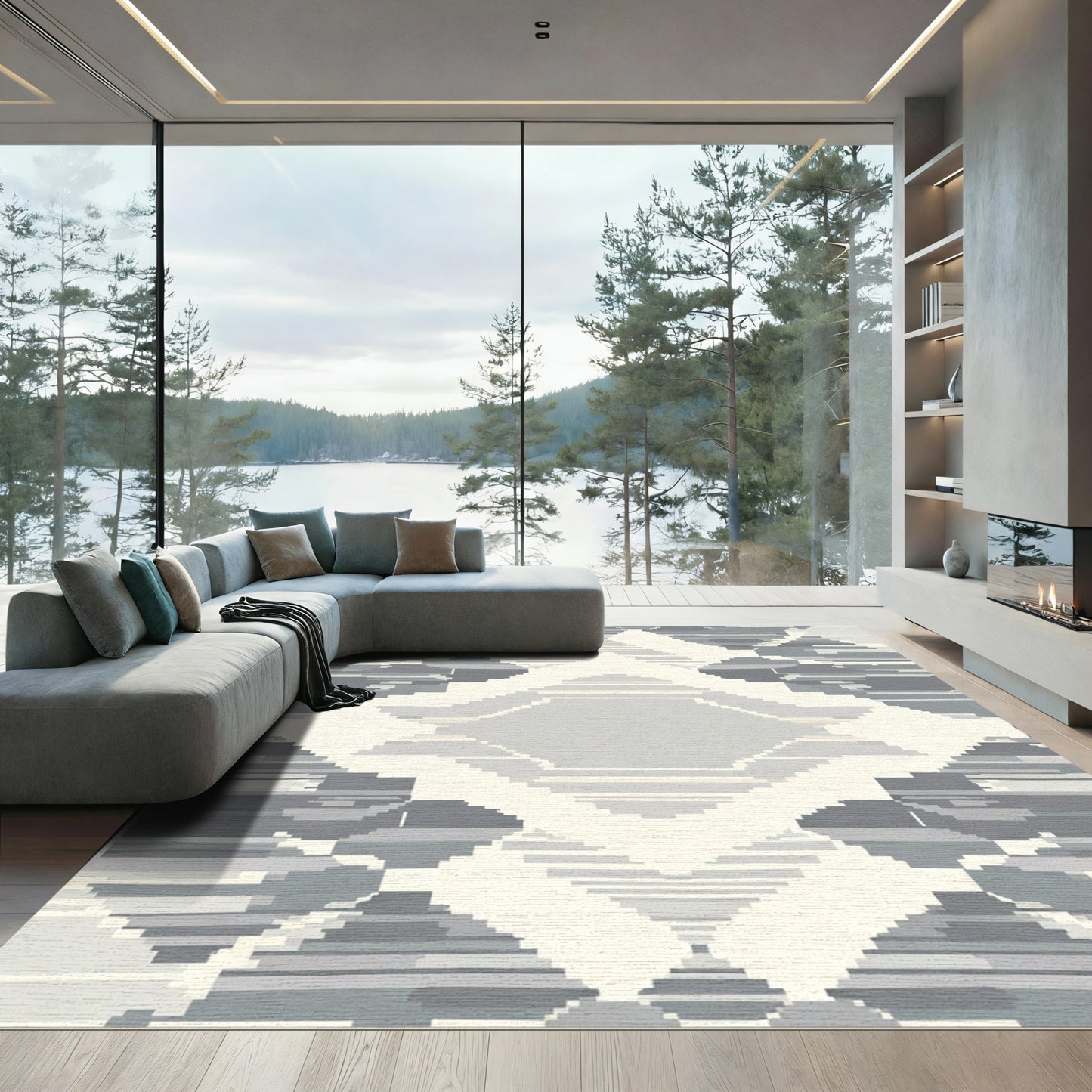 Monochromatic Diamond Overlay Pixel Art Rug