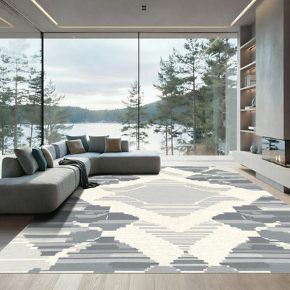 Monochromatic Diamond Overlay Pixel Art Rug