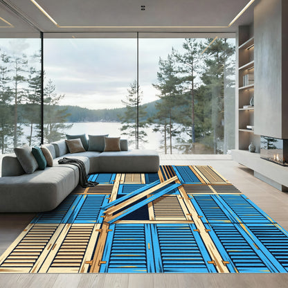 Geometric Coastal Window Shutter Abstract Art Rug