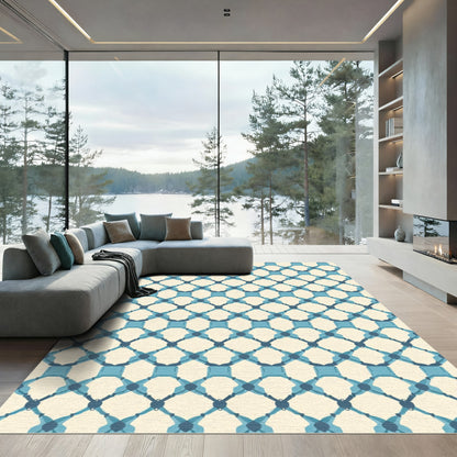 Sapphire Geometric Interlocking Lattice Rug