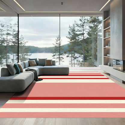 Pink Red Cream Horizontal Bands Rug