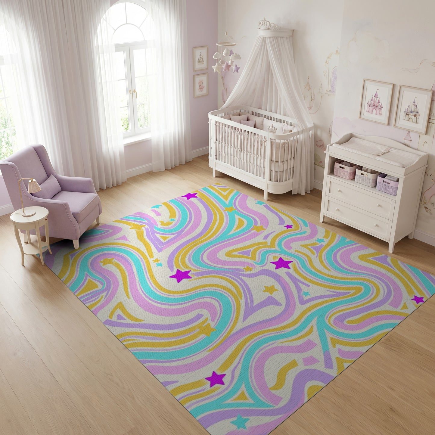 Retro Groovy Pastel Wavy Stars Rug