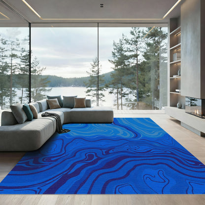 Abstract Blue Swirl Marbled Rug