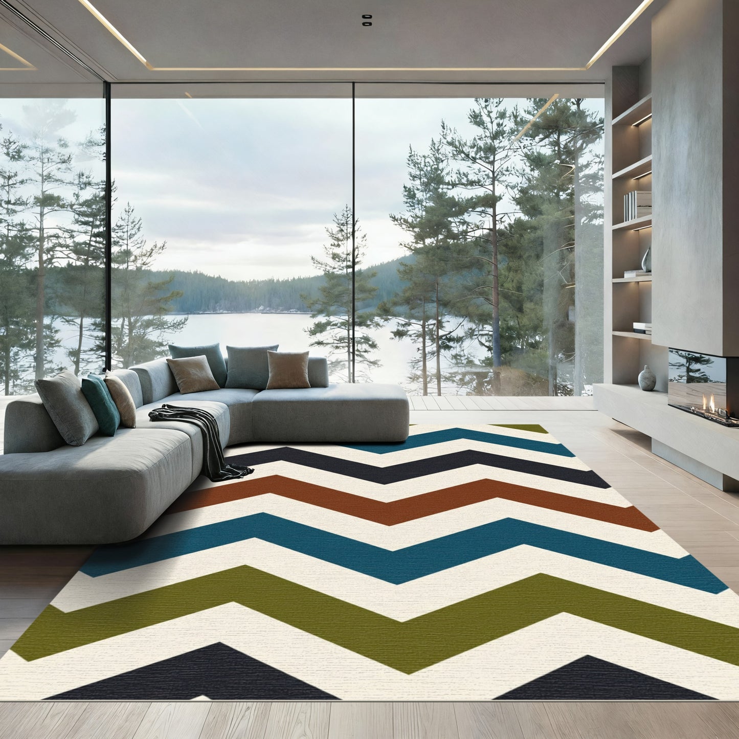 Bold Earthy Tones Chevron Zigzag Rug
