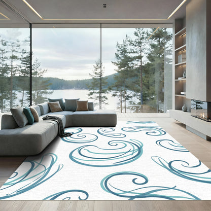 Azure Swirl Abstract Lines Rug