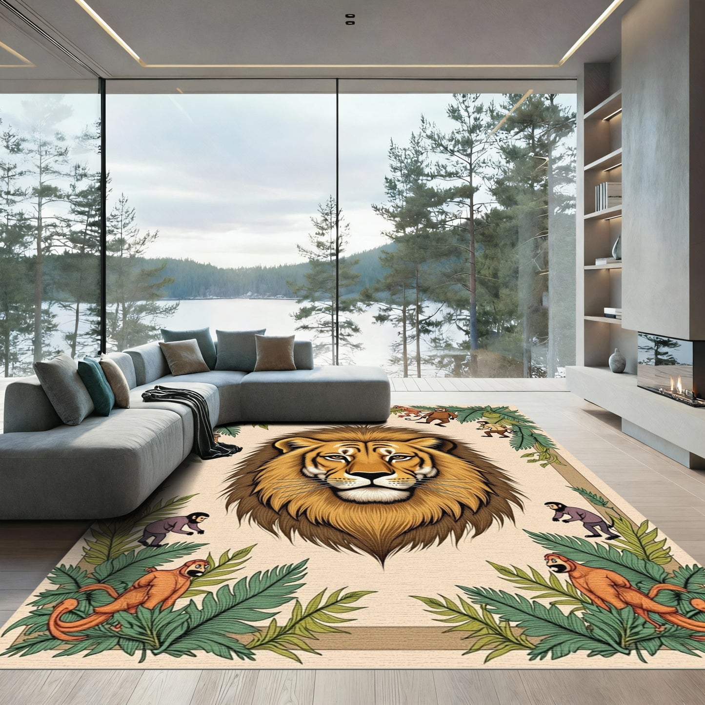 Golden Lion Monkey Jungle Scene Rug